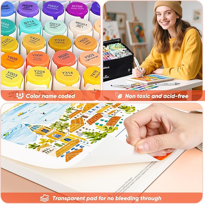 Caliart Markers, 168 Colors Dual Tip Art Markers Sketch Pens Permanent Alcohol Based, with Case for Adults Artists Drawing Illustration Sketching Coloring