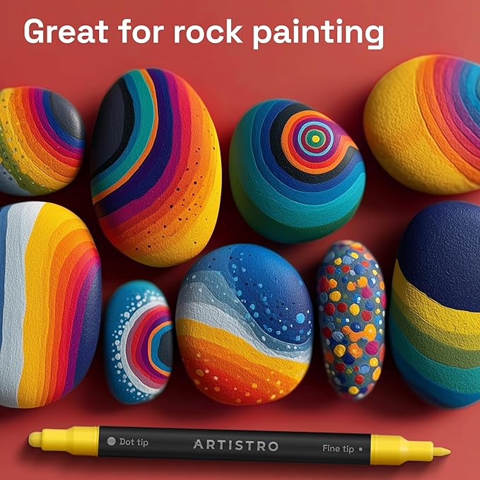 ARTISTRO 12 Precision Dual-Tip Acrylic Paint Markers – Paint Pens Set with Dot & Fine Tips for Fabric, Rock, Glass, Wood, Coloring Books – Classroom & Art Supplies Gift – Teacher Appreciation Gift