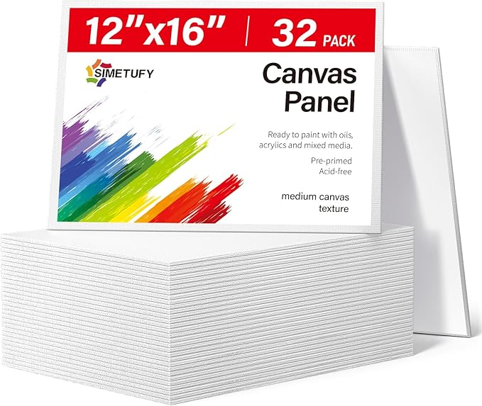 Simetufy 32 Pack 12x16 inch Large Flat Canvas Boards for Painting- Gesso Primed Acid-Free 100% Cotton Paint Canvas Panels for Acrylics Oil Watercolor Tempera