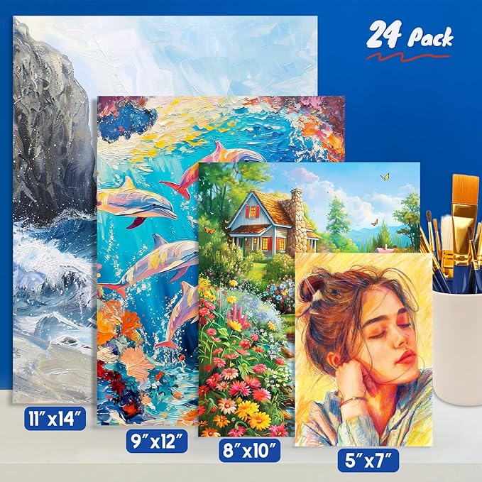 Halobios 12-Pack 11x14 inch Canvas Boards for Painting, Canvas Panels for Kid & Adults 100% Cotton Gesso Primed Art Painting Supplies for Acrylic, Oil, Tempera & Watercolor
