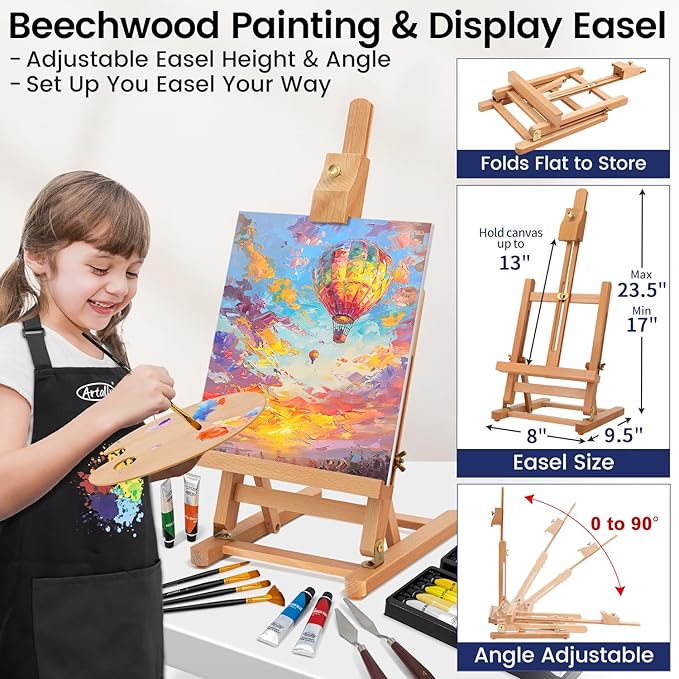 ARTALLY Acrylic Paint Set for Adults & Kids, 69 Pcs Canvas Painting Kits, 32 Colors Acrylic Paint (22ML),Table Easel,Brushes,Canvas, Art Painting Supplies Kit for Students,Artists,Beginners