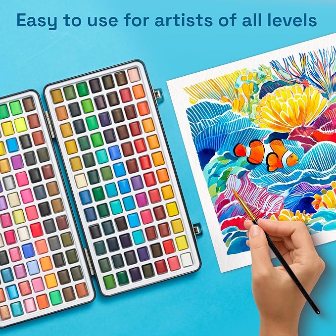 ARTISTRO 168 Color Watercolor Paint Set - Portable Paint Art Kit with Palette and Brush Pens - Travel Water Color Set for Adults, Professionals, Kids - Art and Painting Supplies - Gift Idea