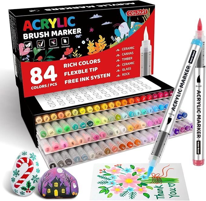84 Colors Acrylic Paint Markers, Soft Brush Tip Paint Pens and Paint Markers, Acrylic Paint Pens for Easter Decor, Christmas Decorations,Stone,Canvas,Egg, Rock Painting and Christmas Gift DIY Crafts