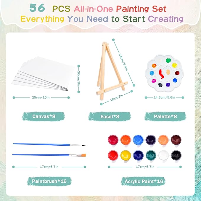 8 Painting Kits, Sip and Paint Art Kit for Adults, 8x10 Inch Canvas for Painting with 8 Easels, Brushes, Paint Trays, Acrylic Paints Set for Couples Date Night, Party Supplies