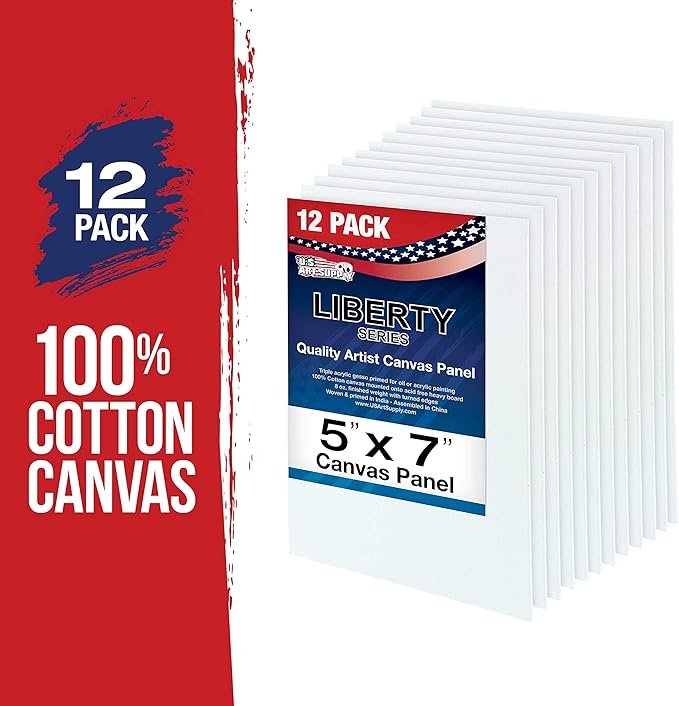 U.S. Art Supply 5 X 7 Inch Art Canvas Board Panels 12 Pack - 8 Ounce Heavyweight Cotton Acid Free Canvases for Painting Acrylics and Watercolor (1 Case of 12 Single Canvas Painting Panels)