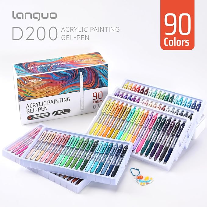 languo Retractable Acrylic Gel Pens for Coloring, 90 Colors Click Acrylic Paint Pens Set with 0.7mm Tip for Adult Coloring, Colored Gel Pens for Black Paper, Rock, Glass, Fabric, DIY and Art Crafts