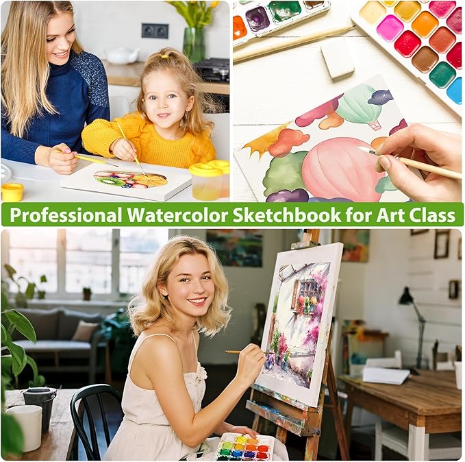 Soucolor 40 Sheets Watercolor Paper Pad, 9"x12" Water Color Paper, 140lb/300gsm Artist Painting Drawing Paper Book, Art Supplies for Adults, Watercolor Paint Set, Sketchbook, Journal, Notebook