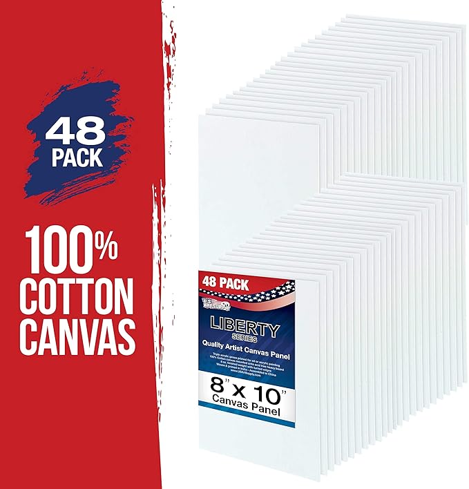 U.S. Art Supply 8 X 10 Inch Art Canvas Board Panels 48 Pack - 8 Ounce Heavyweight Cotton Acid Free Canvases for Painting Acrylics and Watercolor (1 Case of 48 Single Canvas Painting Panels)