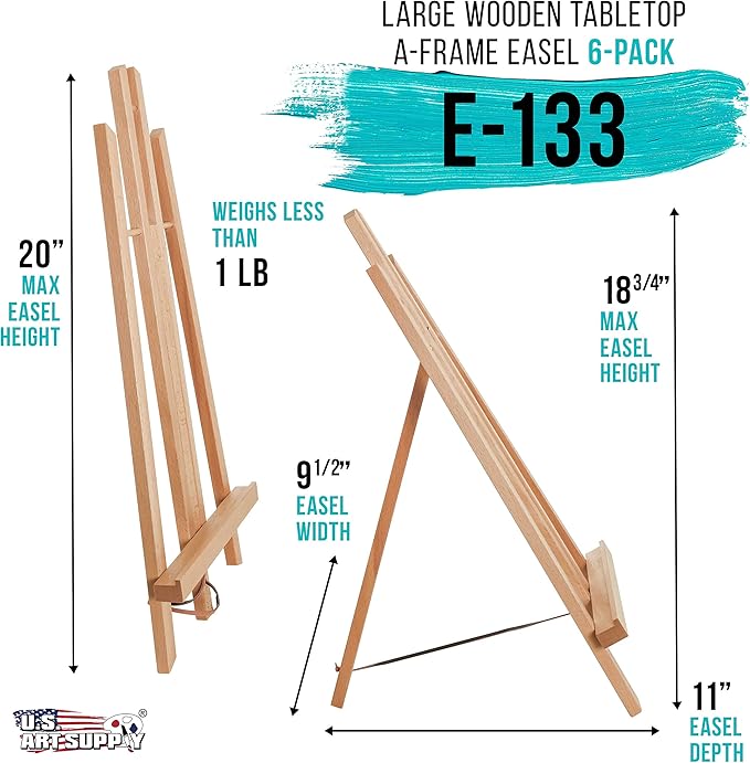 U.S. Art Supply 18" Large Tabletop Display Easel - Beechwood Artist A-Frame Display Stand, Wooden Easel for Painting, Canvas Stand, (Pack of 6) Classrooms Events Photo Picture Sign Holder