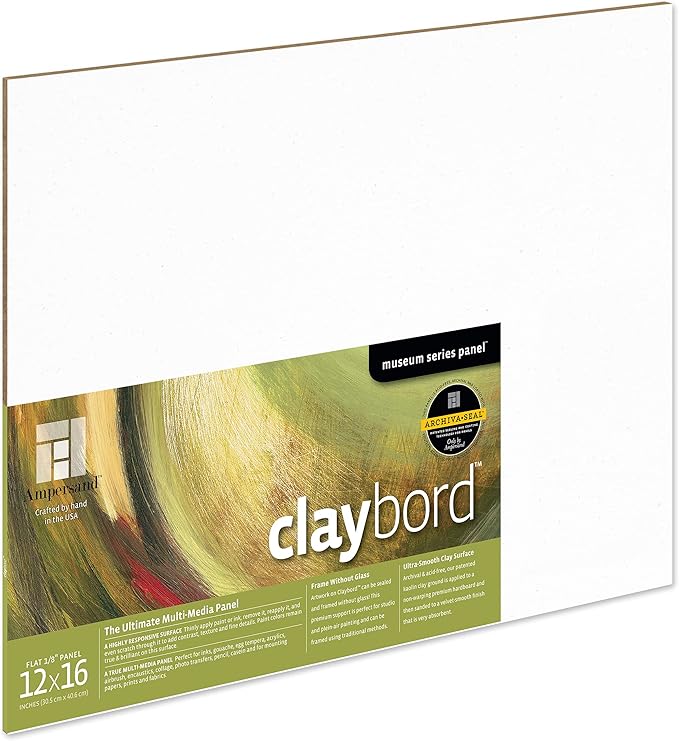 Ampersand Art Supply Claybord | 16" x 16" | 1/8" Flat Profile | Kaolin Clay Painting Panel for Acrylic, Ink, Watercolor & Mixed Media | Canvas & Paper Alternative