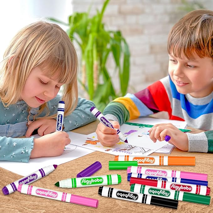 Aigybobo 336 Count Washable Markers Bulk, 12 Assorted Colors, Broad Line Conical Tip Coloring Marker for Kids, Markers Bulk Pack for Classroom, School Art Supplies & Back to School Supplies
