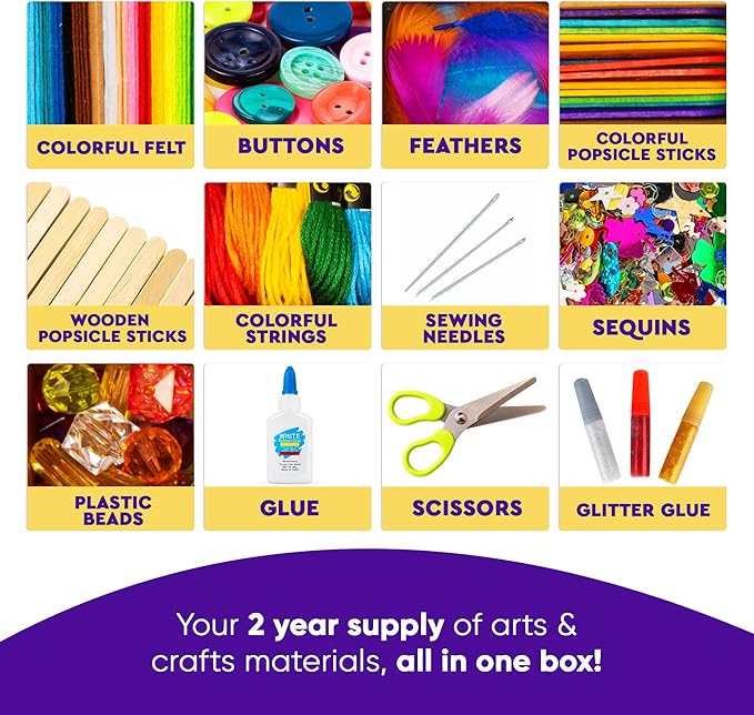 Blue Squid 3000+ pcs Arts and Crafts Supplies for Kids | Craft Kit Box for Kids Age 4-5, 4-8, 6-8, 8-12 | Craft Supplies & Materials Crafts Set Toys Art Box Gifts for Girls Boys Bulk Art Kit