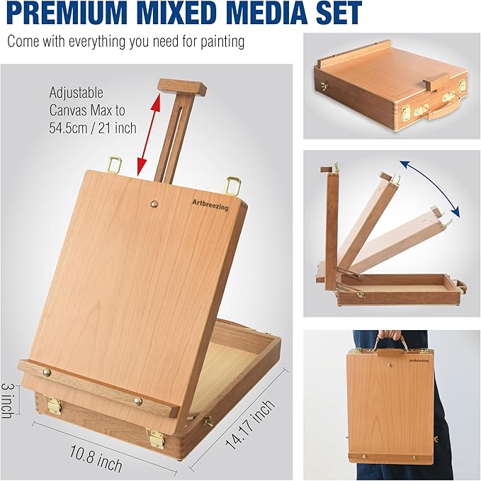 Mixed Media Art Set,55 Pack Painting Supplies Kit with Tabletop Sketch Box Easel and Various Accessories,Complete Painting Set for Students Artists Beginners