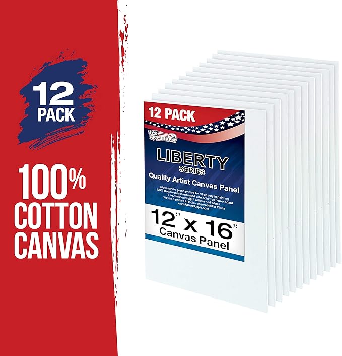 U.S. Art Supply 12 X 16 Inch Art Canvas Board Panels 12 Pack - 8 Ounce Heavyweight Cotton Acid Free Canvases for Painting Acrylics and Watercolor (1 Case of 12 Single Canvas Painting Panels)