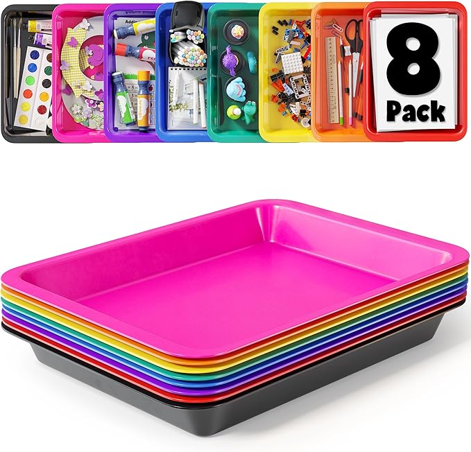 DOODLE HOG Set of 8 Art Trays for Kids, Great for Lego, Sand, Crafts, Painting, Montessori, Rainbow Tray for Classroom, Craft Trays for Kids