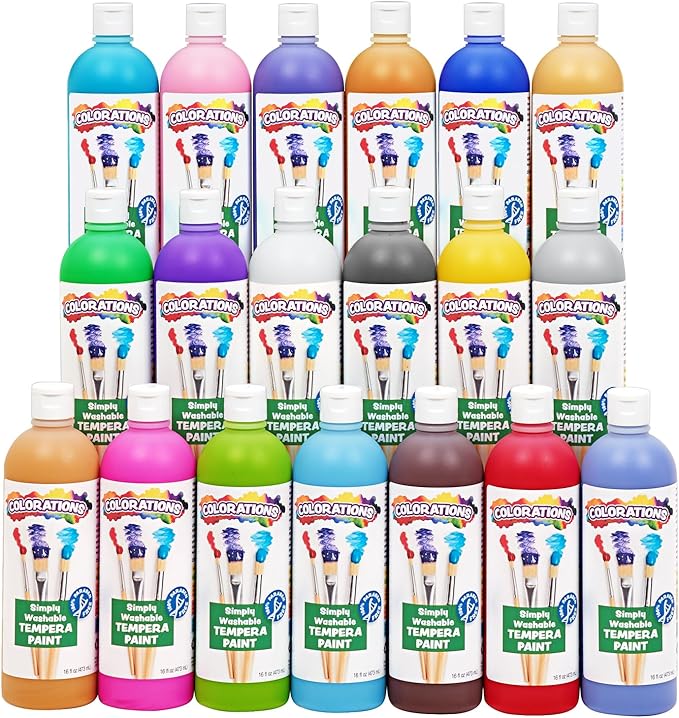 Colorations Paraben-Free Washable Tempera Paint Set, 19 Colors, Non-Toxic, Vibrant, Kids' Art Supplies, Classroom Must Haves