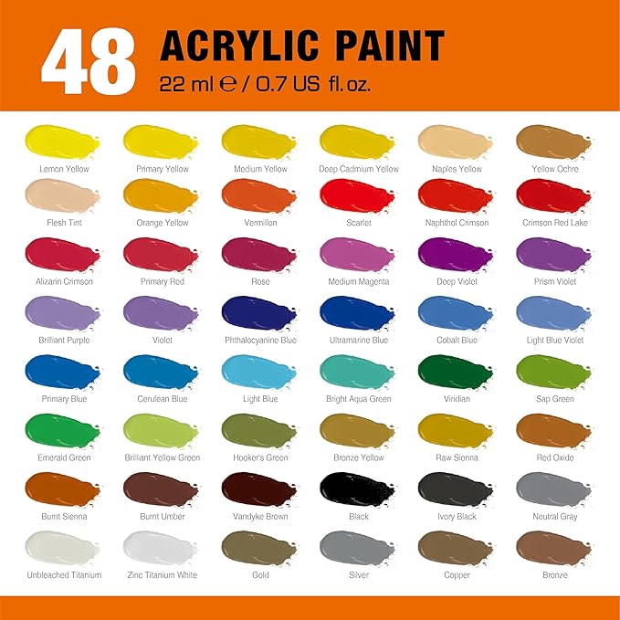 Acrylic Paint Set,48 Colors 0.74 oz/22ml Tubes,Highly Pigment Art Paints for Canvas,Wood,Fabric,Paper, Giftable Choice for Artists,Beginner to Pro (48 Colors)