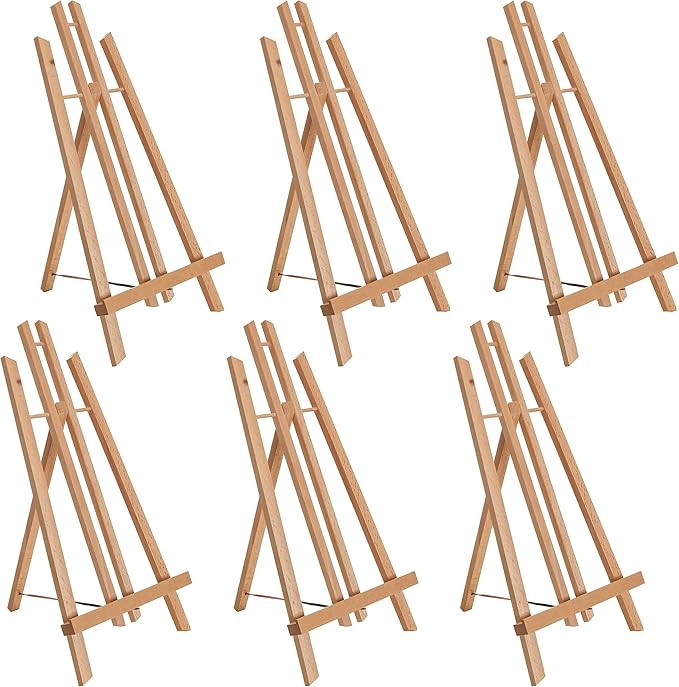 U.S. Art Supply 18" Large Tabletop Display Easel - Beechwood Artist A-Frame Display Stand, Wooden Easel for Painting, Canvas Stand, (Pack of 6) Classrooms Events Photo Picture Sign Holder