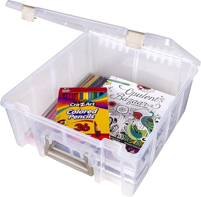 ArtBin 6990ZZ Super Satchel Double Deep 3-Pack, Portable Art & Craft Organizers with Handles, [3] Plastic Storage Cases, Clear & Gold