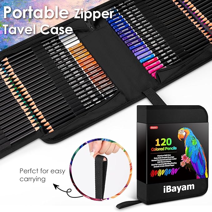 iBayam 123-Pack Colored Pencils Set with 3-Color Sketch Book, Coloring Pencils, Art Supplies Sketching Kits, Professional Artist Drawing Pencils for Artists, Adult