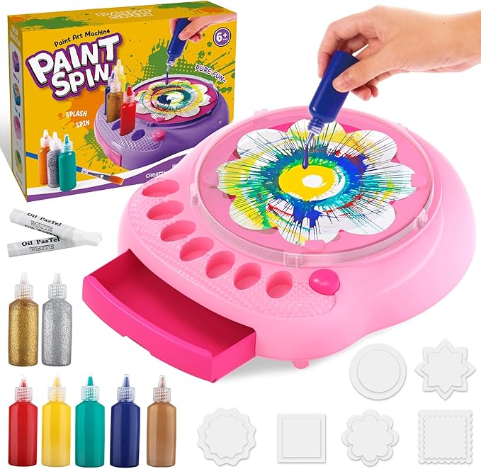 Spin Art Machine for Kids - Paint Spinner Art Craft Kit with 36 Artboards & 7 Colors - Arts and Crafts Painting Set for Boys Girls Ages 4-12, Birthday Easter Gifts for 6 7 8 9 10 Year Old（Pink）