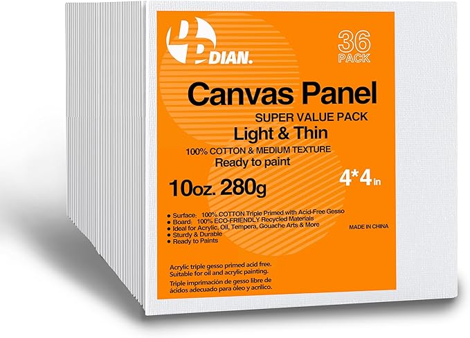 Canvas Boards for Painting 36Pack, 4 inch x 4 inch Super Value Pack, Artist Canvas Panels for Oil & Acrylic Painting