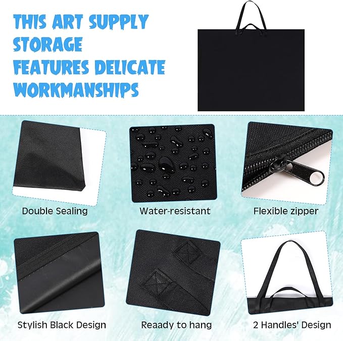 Abbylike 48x36 Inch Art Portfolio Bag Large Waterproof Nylon Carry Case Shoulder Strap Poster Board Painting Drawing Sketch Storage Artist Portfolio for Students Artwork Gift Supplies(Black)