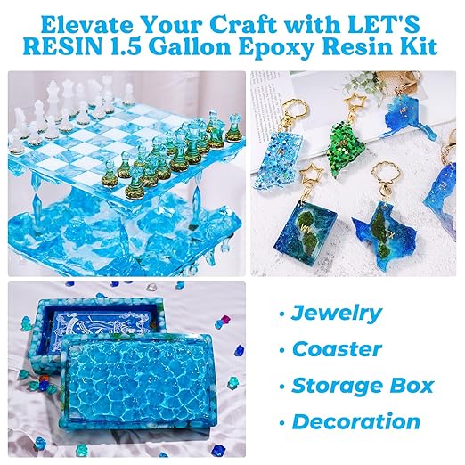 LET'S RESIN Resin Epoxy Kit, 1.5 Gallon Bubble Free & Crystal Clear Epoxy Art Supplies with Measuring Cups,Stir Stick,Gloves,Resin and Hardener for Mold Casting,Jewelry,Craft