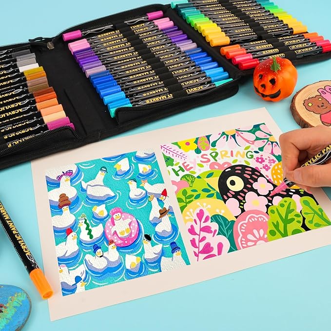 colpart 120 Colors Acrylic Paint Markers,Dual Tip Acrylic Paint Pens,Brush Tip and Fine Tip Markers For Rock Painting,Easter Decorations,Plastic,Easter Eggs,Canvas And Diy Crafts Art Supplies