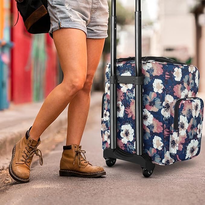 YOREPEK Rolling Craft Bag, Large Roller Scrapbook Tote with Wheels, Water Resistant Scrapbooking Rolling Briefcase for Scrap Book Stickers Supplies and Tools, Gift for Crafter Artist Teacher, Floral