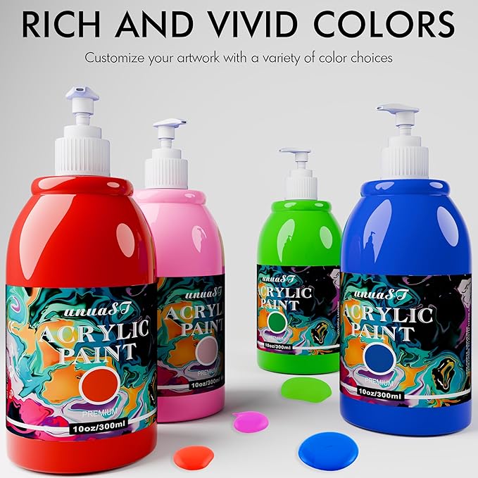 unuaST Acrylic Paint Sets for Adults, 14 Colors Large Bulk Acrylic Paints kits Rich Pigment Art Painting Supplies for Artists/Beginners, Paint Sets for Canvas with Pump, Color Wheel (10oz/300ml)