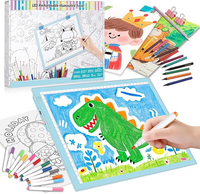 Light Up Tracing Board Kits Blue, 15" Writing Tracer Pad for Kids Ages 3-12, Drawing Tablet Supplies for Diamond Art Painting Accessories, Sketching Light Box Table for Boys Adults Holiday Gift Toys