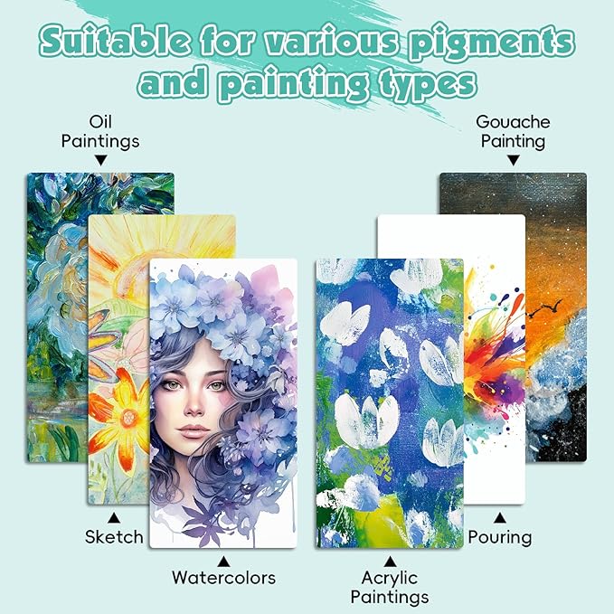 ESRICH Long Canvas for Painting 10x20 Inch, 10Pack Stretched Canvas for Painting, Primed Acid-Free Cotton Rectangular Blank Canvases, Art Paint Canvases for Oil,Watercolor,Acrylic Paint,Gouache