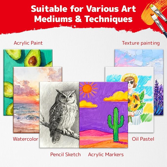 Simetufy 32 Pack 12x16 inch Large Flat Canvas Boards for Painting- Gesso Primed Acid-Free 100% Cotton Paint Canvas Panels for Acrylics Oil Watercolor Tempera