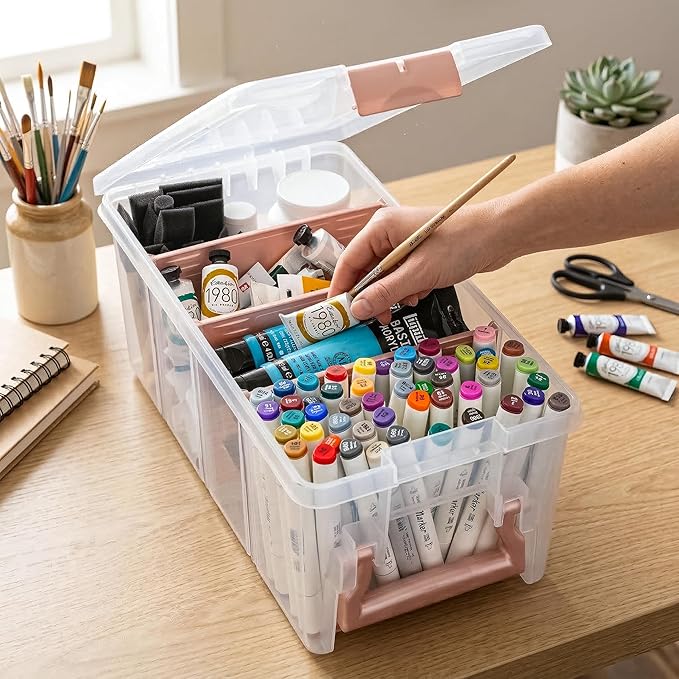 ArtBin Semi Satchel Portable Craft Organizer with 3 Dividers - Clear Plastic Storage Case for Art & Craft Supplies