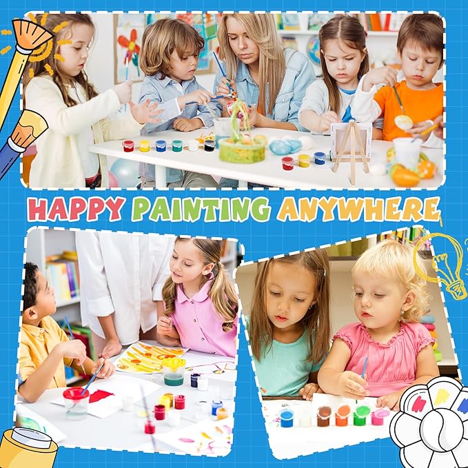 ESRICH 24 Set Mini Acrylic Paint Kit, Mini Stretched Canvas with Easel, Valentines Day Gifts, Acrylic Paint Strips, Paint Palettes, Painting Brushes, Canvas and Easel Set for Kids Artists Beginner