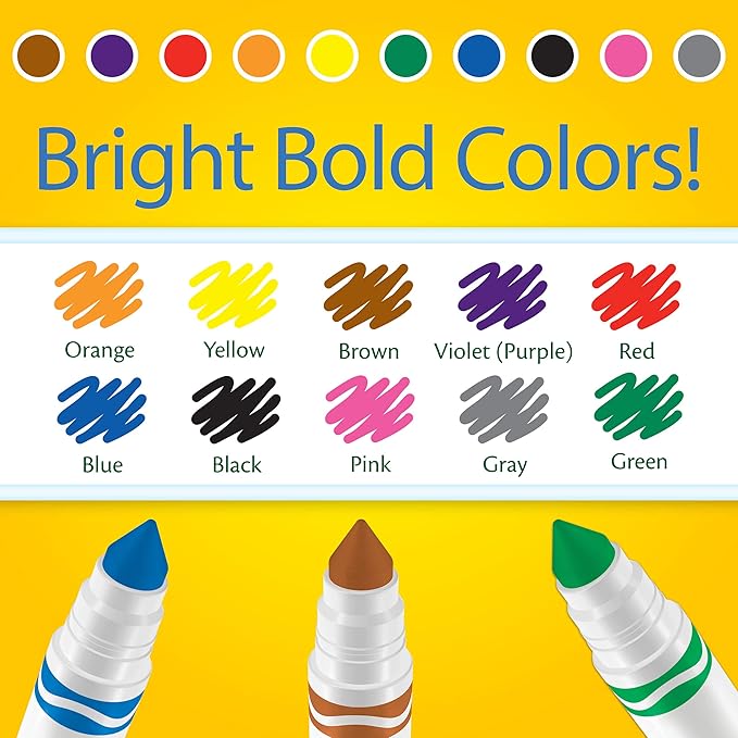 Crayola Broad Line Markers (12pk), Assorted Bulk Markers for Kids, Arts & Crafts Supplies for Coloring Books, Construction Paper, Ages 3+