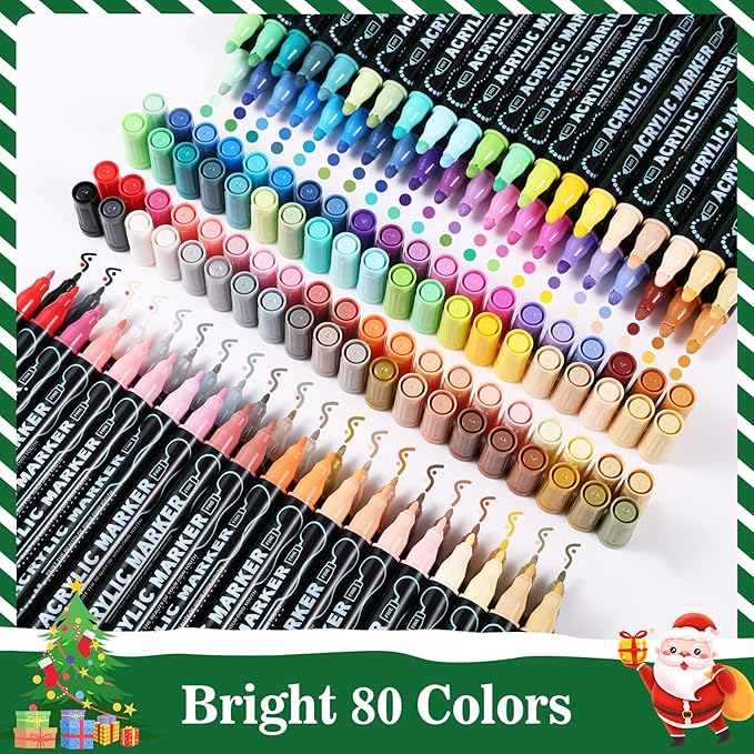 80 Colors Dual Tip Acrylic Paint Markers, Premium Dot & Fine Tip Coloring Paint Pens for Rock, Wood, Fabric, Canvas, Glass, Paper, Ceramic, Scrapbook, Vision Board and DIY Crafts Supplies Art Gifts