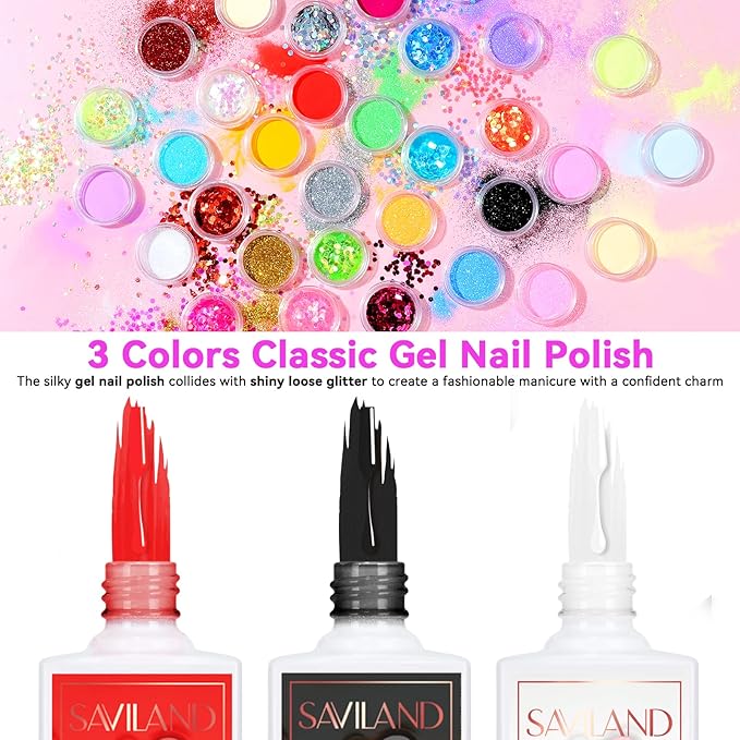 SAVILAND Acrylic Nail Kit with U V Light – Acrylic Nails Set Christmas Gift Set for Beginners with Nails Brush Practice Finger Portable Nail Drill for for Home DIY