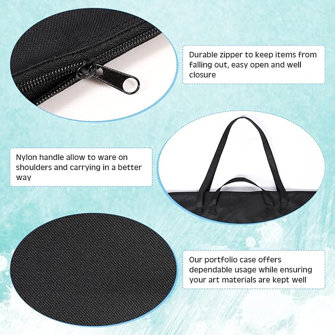 Abbylike 2 Pcs 48x36 Inch Art Portfolio Bag Large Waterproof Nylon Carry Case Shoulder Strap Poster Board Painting Drawing Sketch Storage Artist Portfolio for Students Artwork Gift Supplies(Black)