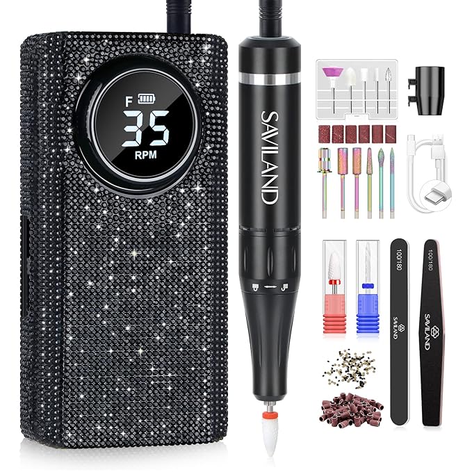 SAVILAND Professional Electric Nail Drill for Acrylic Nails : 35000RPM 2025 Portable Nail File Faster Removal Acrylic Nails & Large Battery Capacity for Nail Art, Pedicure Manicure Home Nail Salon