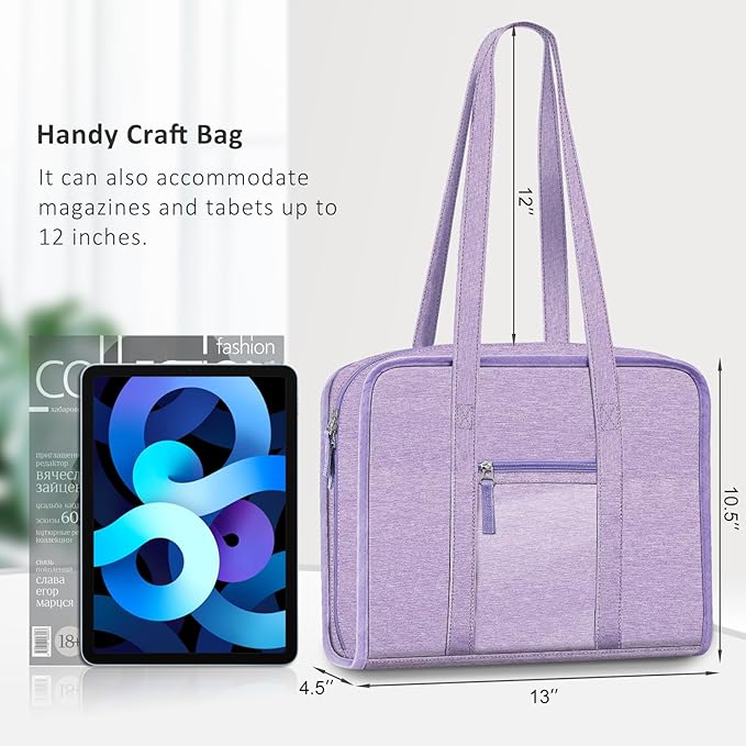 FINPAC Sewing and Craft Supplies Storage Tote, Large Capacity Travel Packing Organizer Bag with Clear Pockets and Handle for Knitting, Crochet, Art, Sewing Accessories