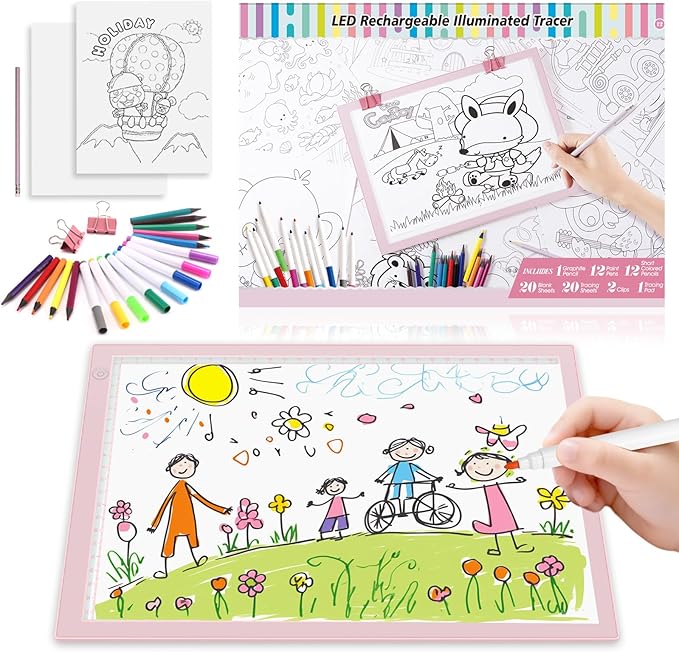LED Drawing Tablet Kits Pink - 15" Light Board for Diamond Painting Accessories, Best Birthday, Holiday Gifts Toy for Kids Girls 3,4,5,6,7,8,9,10,11,12 Year Old, Back to School Art Travel Essentials
