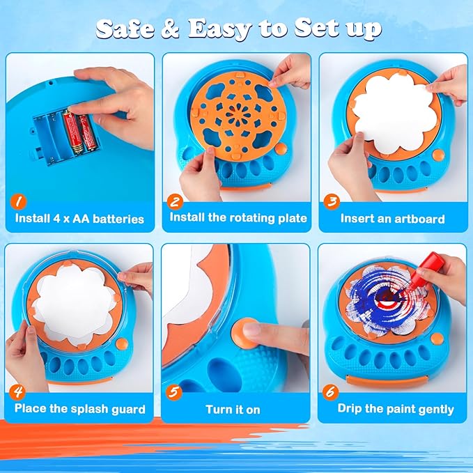 Spin Art Machine for Kids - Paint Spinner Art Craft Kit with 36 Artboards & 7 Colors - Arts and Crafts Painting Set for Boys Girls Ages 4-12, Birthday Easter Gifts for 6 7 8 9 10 Year Old（Blue）