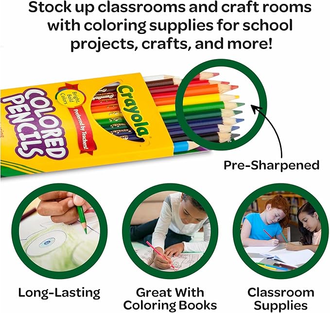 Crayola Bulk Colored Pencils for Kids (24pk) - 12 Assorted Colors, Art Supplies For Crafts & Coloring Books, Bulk Preschool & Kindergarten Classroom Supplies (Packaging May Vary)