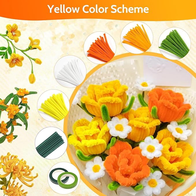 beanicus 700 PCS Pipe Cleaners Craft, Pipe Cleaners Flowers Kit with Handle, 14 Colors Chenille Stems with 18 Flowers Instruction, Art and Craft Supplies