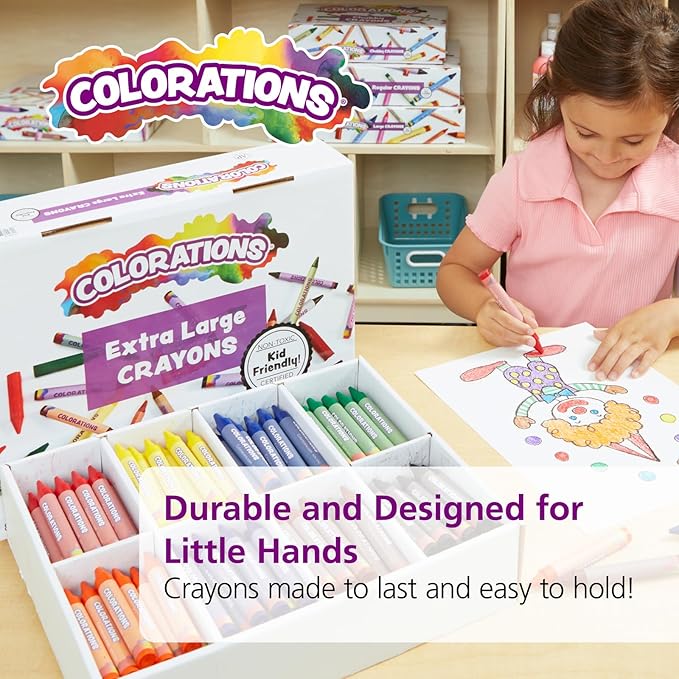 Colorations Extra Large Crayons - Non-Toxic, Set of 200, 8 Colors, Each 4-1/2"L x 1/2"D - School Bulk Supplies