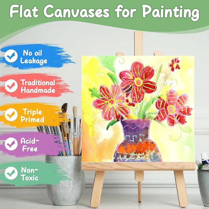 ESRICH Mini Canvases for Painting, 4x4In Canvas in Bulk 72 Pack Small Canvas Panels Cotton Paint Canvas Primed Acid Free Blank Canvas Boards for Oil,Watercolor,Acrylic,Gouache & Tempera