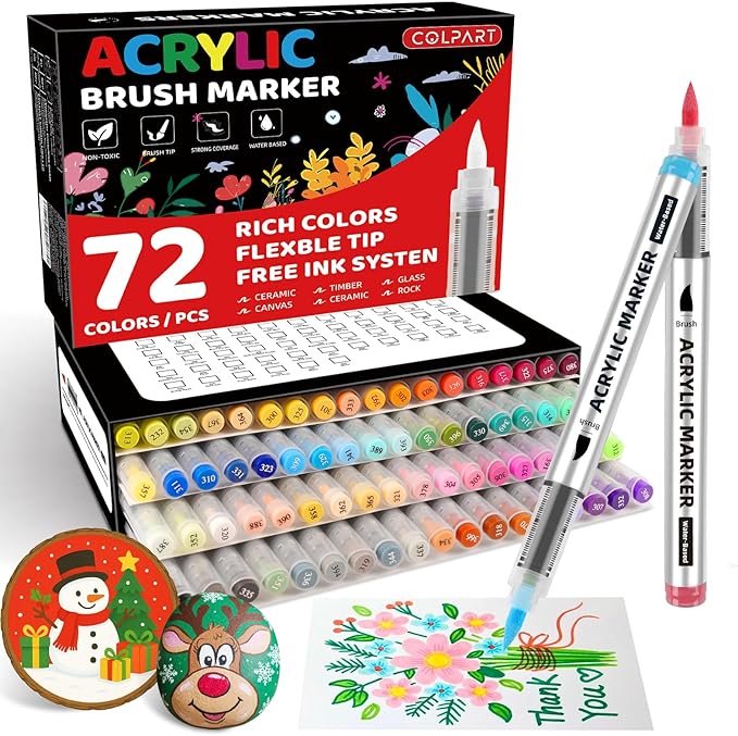 72 Colors Acrylic Paint Markers, Soft Brush Tip Paint Pens and Paint Markers, Acrylic Paint Pens for Easter Decorations, Christmas Gift,Stone,Canvas,Egg,Rock Painting and DIY Crafts Art Supplies