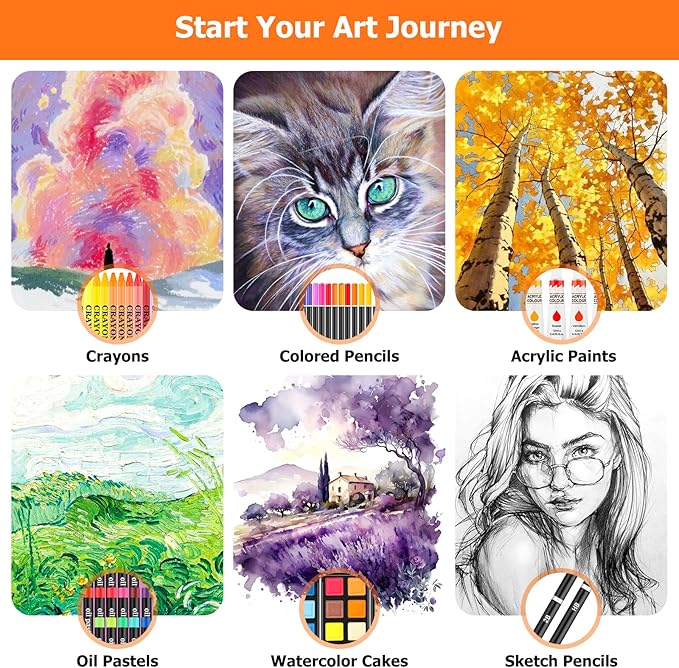 Soucolor Mother Day Birthday Gifts, Art Kits Art Sets, Aesthetic Cute Preppy Stuff Art Supplies, 192-Pack Deluxe Drawing Stuff with Acrylic Pad, Watercolor Book and Sketch Book, Canvases, Brushes